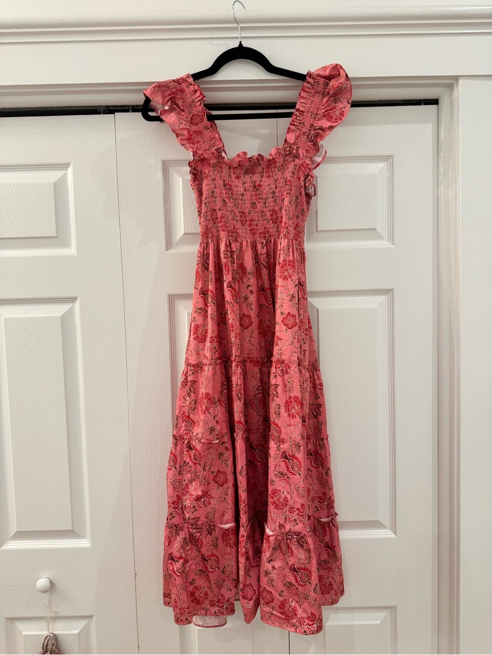 Hill House Coral Pink Floral Midi Dress